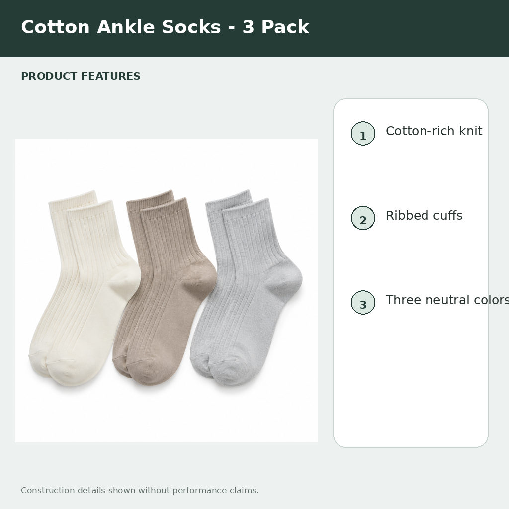 Cotton Ankle Socks - 3 Pack